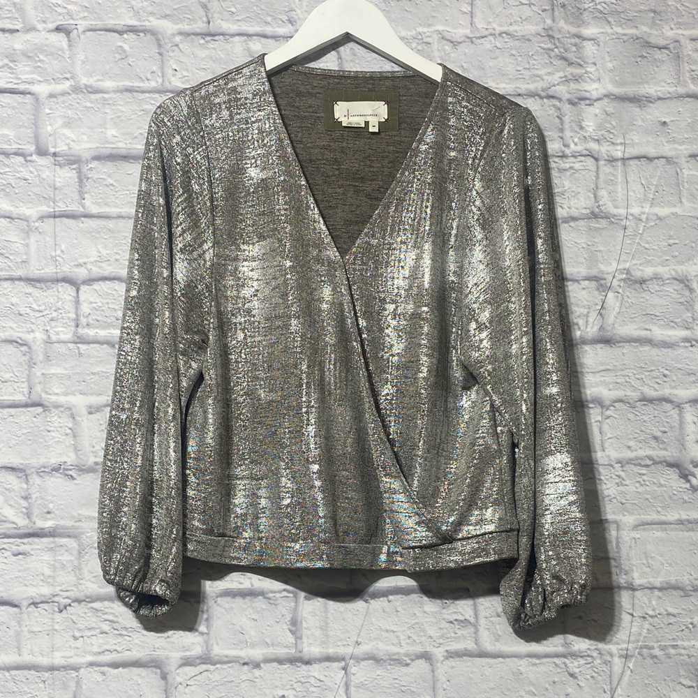 Anthropologie Silver Metallic Blouse